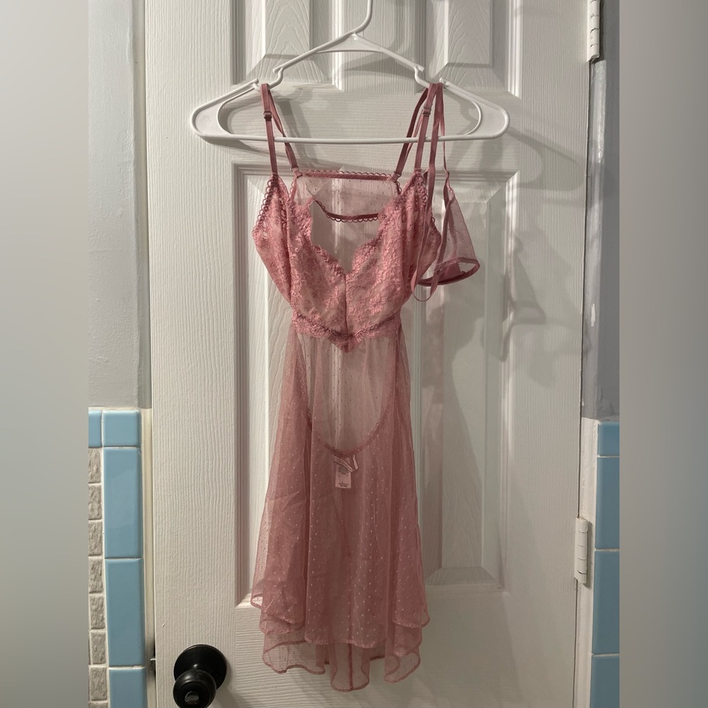 Victoria's Secret Sheer Pink Lace Babydoll